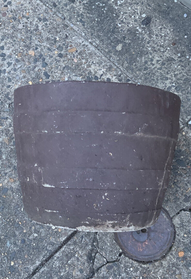 Vintage CONCRETE POT Half Barrel Shape Garden Planter Urn Hairline Crack 31x41cm