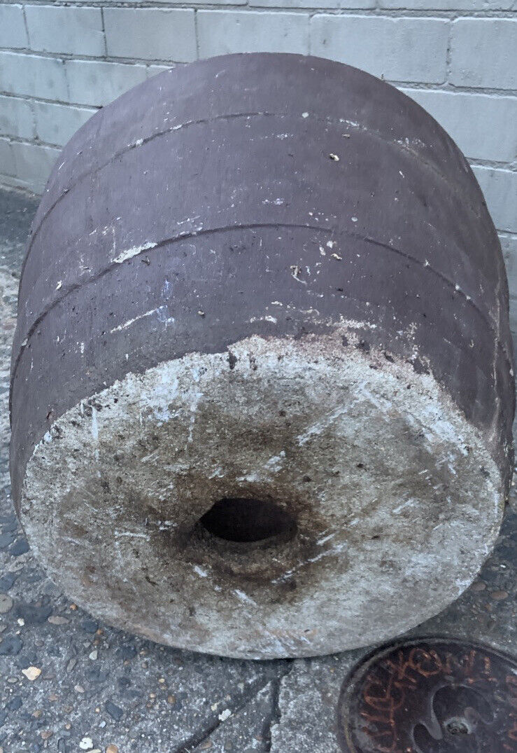 Vintage CONCRETE POT Half Barrel Shape Garden Planter Urn Hairline Crack 31x41cm