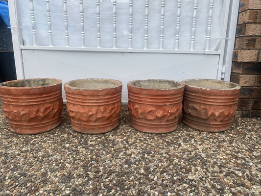 CONCRETE Garden POT 4x Vintage Rustic Round Planter Urn Pattern Patina 28x35.5cm
