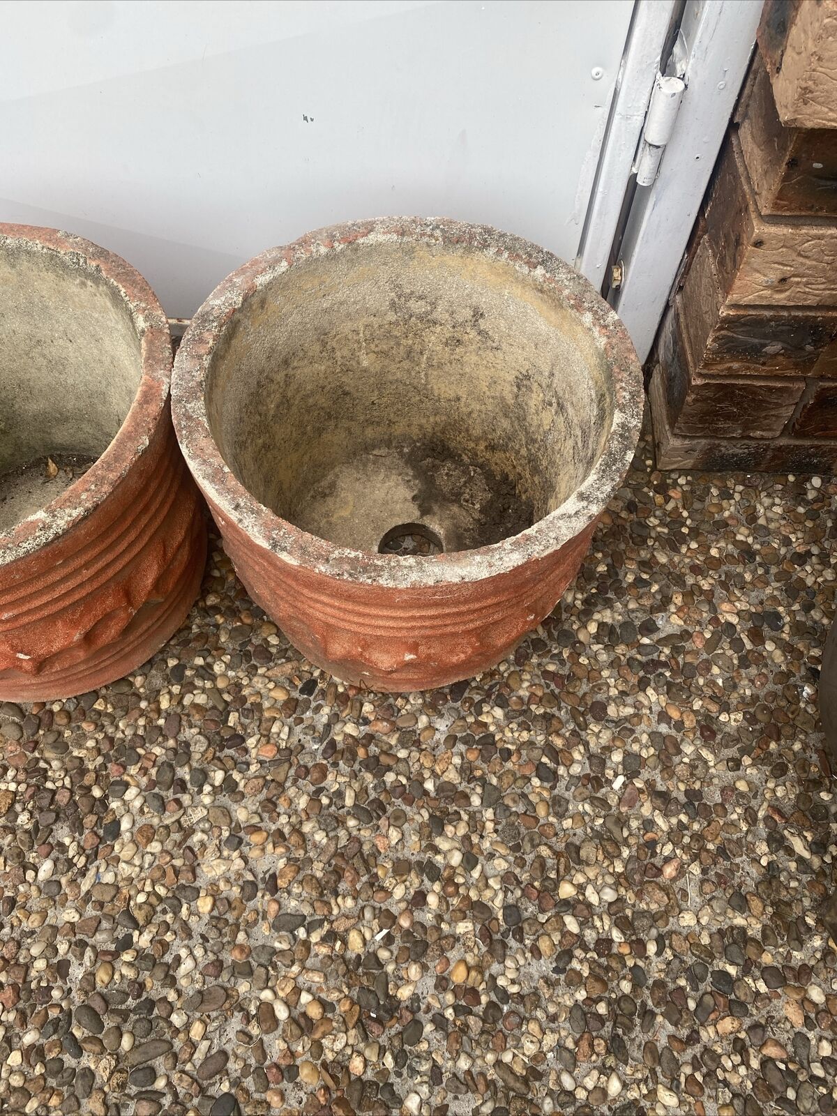 CONCRETE Garden POT 4x Vintage Rustic Round Planter Urn Pattern Patina 28x35.5cm