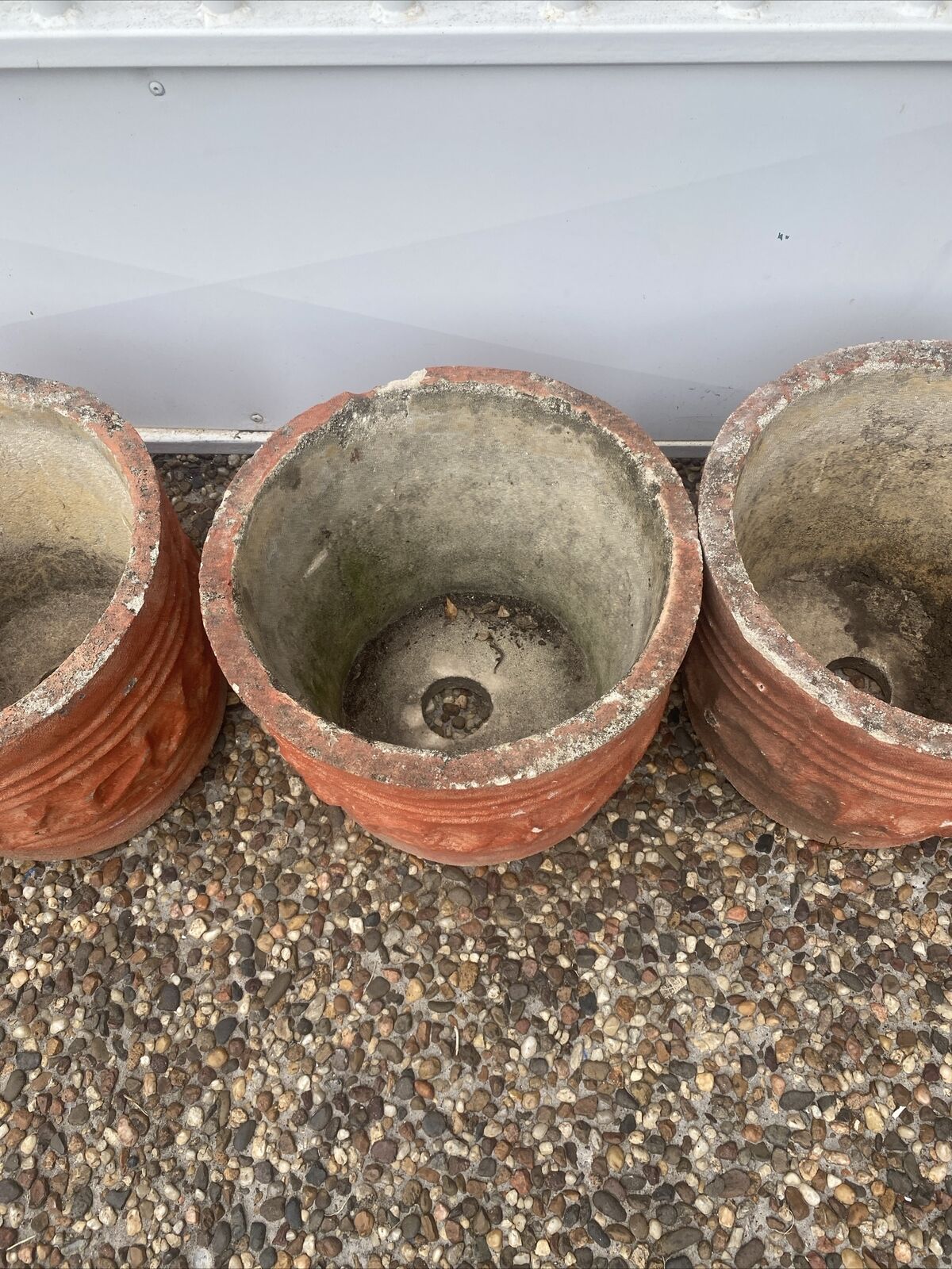 CONCRETE Garden POT 4x Vintage Rustic Round Planter Urn Pattern Patina 28x35.5cm