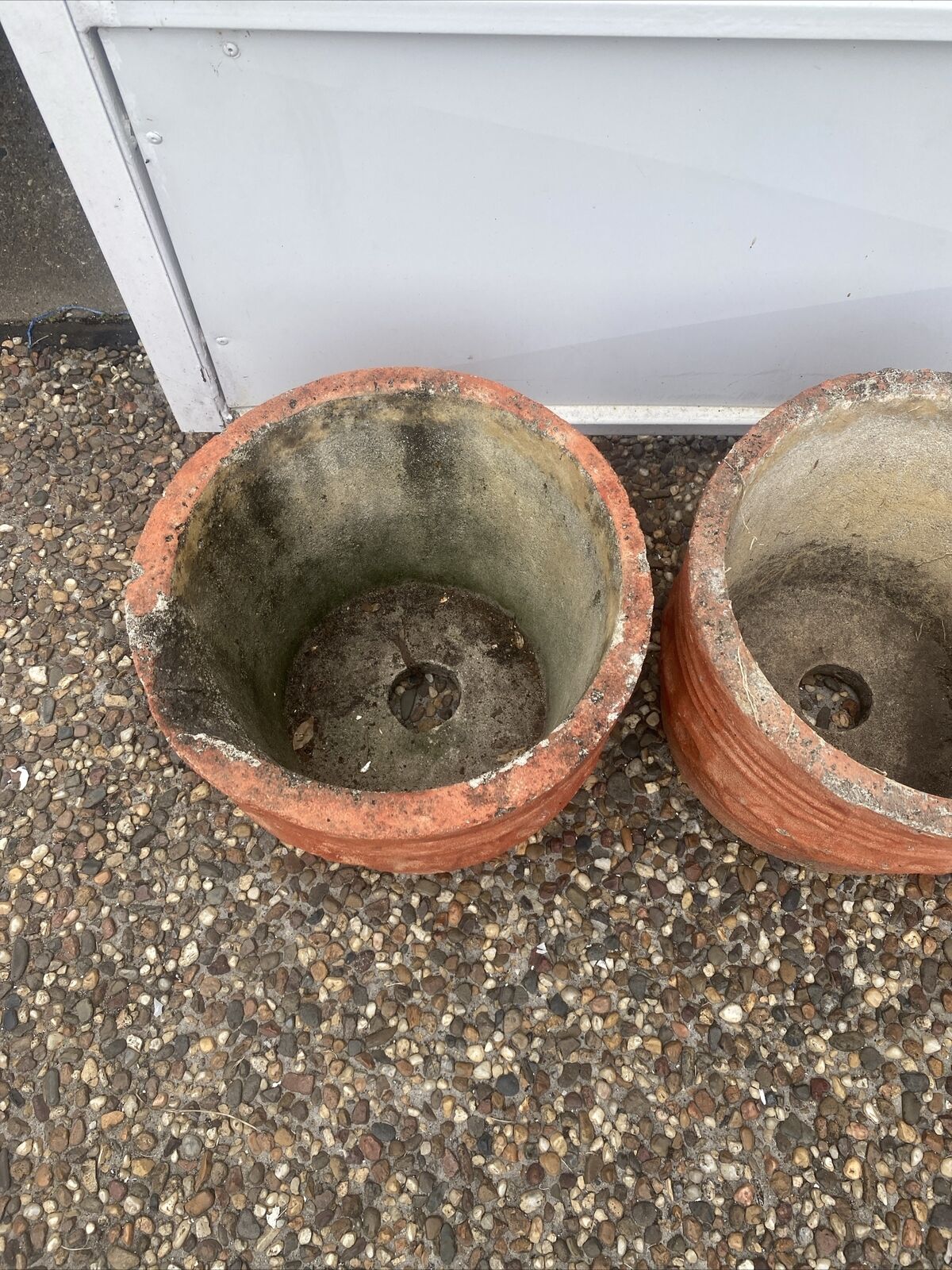 CONCRETE Garden POT 4x Vintage Rustic Round Planter Urn Pattern Patina 28x35.5cm