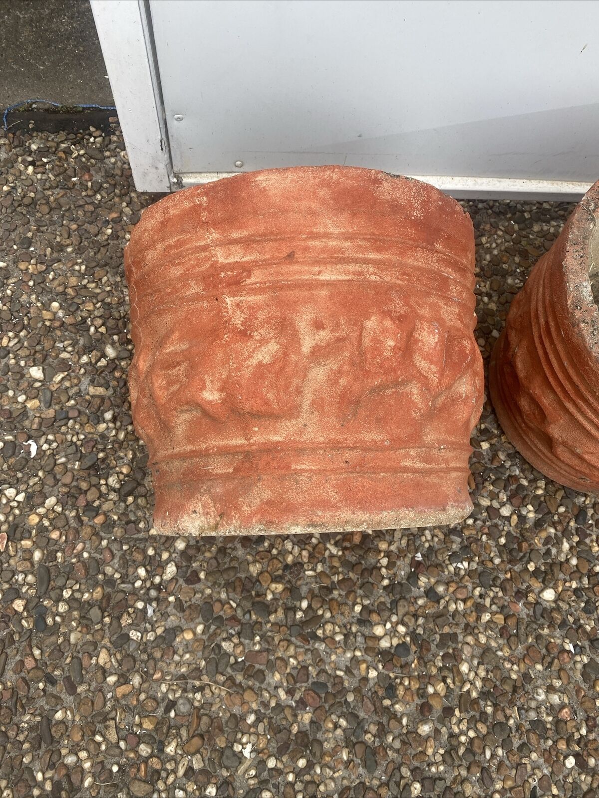 CONCRETE Garden POT 4x Vintage Rustic Round Planter Urn Pattern Patina 28x35.5cm