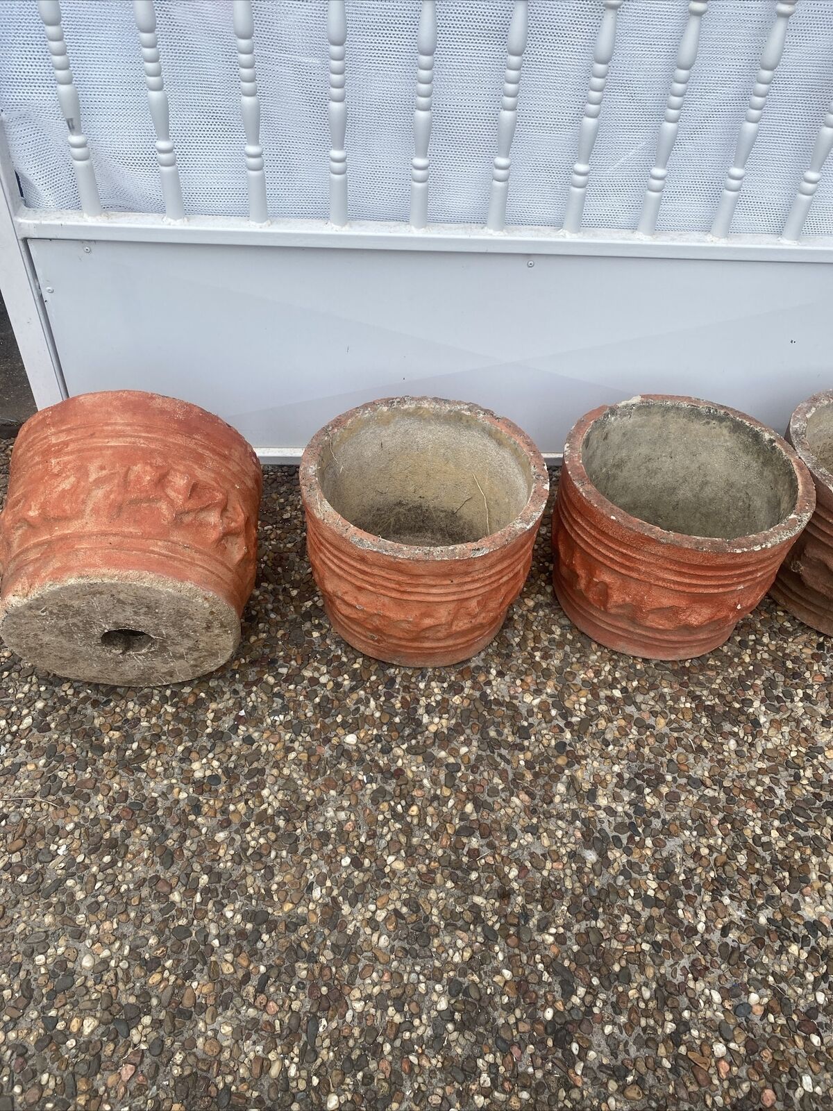 CONCRETE Garden POT 4x Vintage Rustic Round Planter Urn Pattern Patina 28x35.5cm