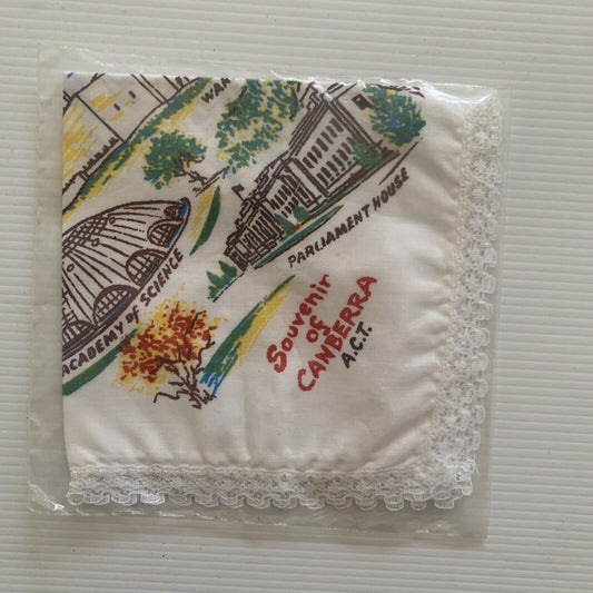 Vintage HANDKERCHIEF 28cm Souvenir Of Canberra ACT Australia Landmark Sealed NEW