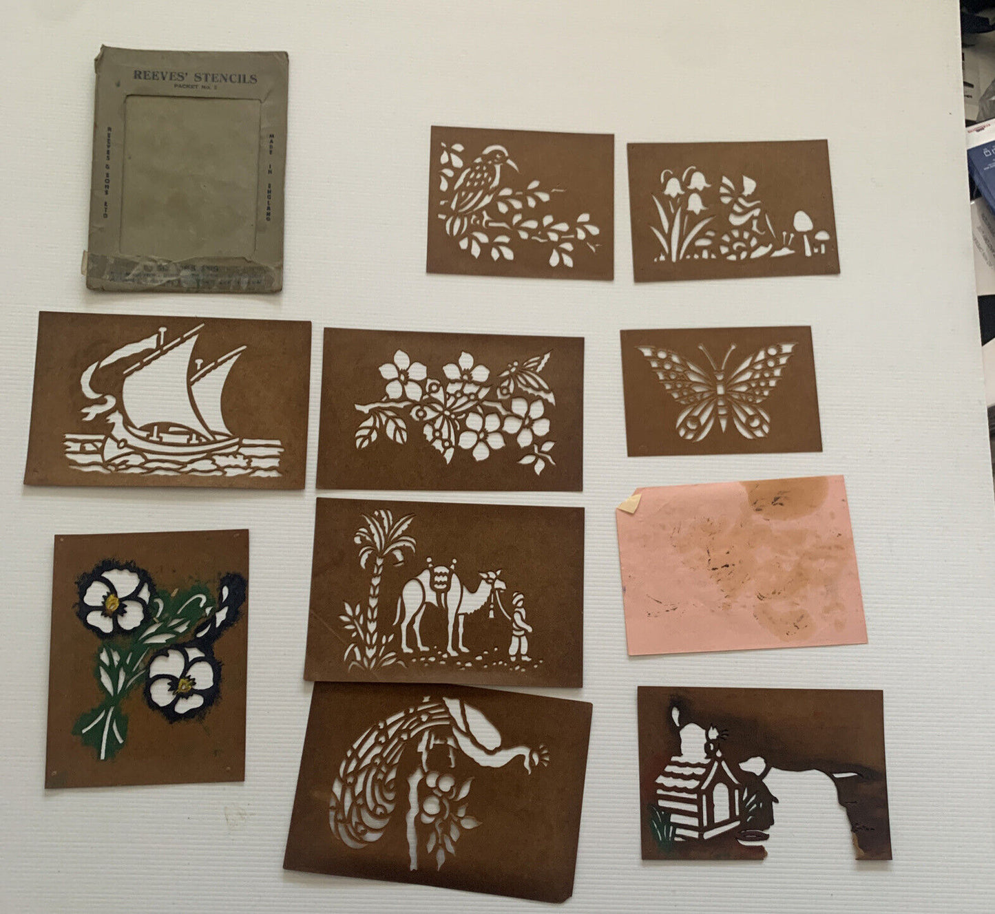 Vintage Reeves Stencil Cards Box 9 Stencils In Envelope 1920s Packet No 2