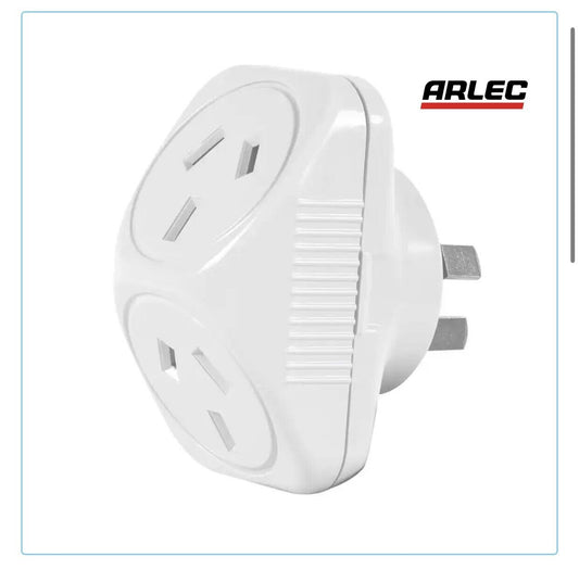 2 ARLEC 2400w Double Adaptor Triangular 2 Socket Whiter Power Board Splitter NEW