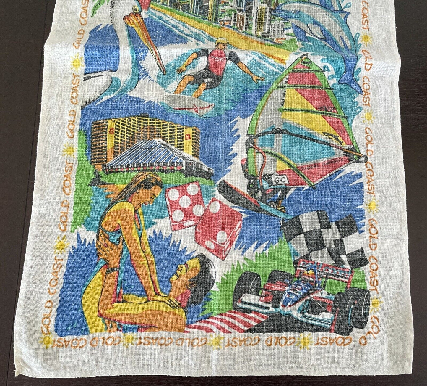 Vintage Tea Towel Linen GOLD COAST Australia Souvenir