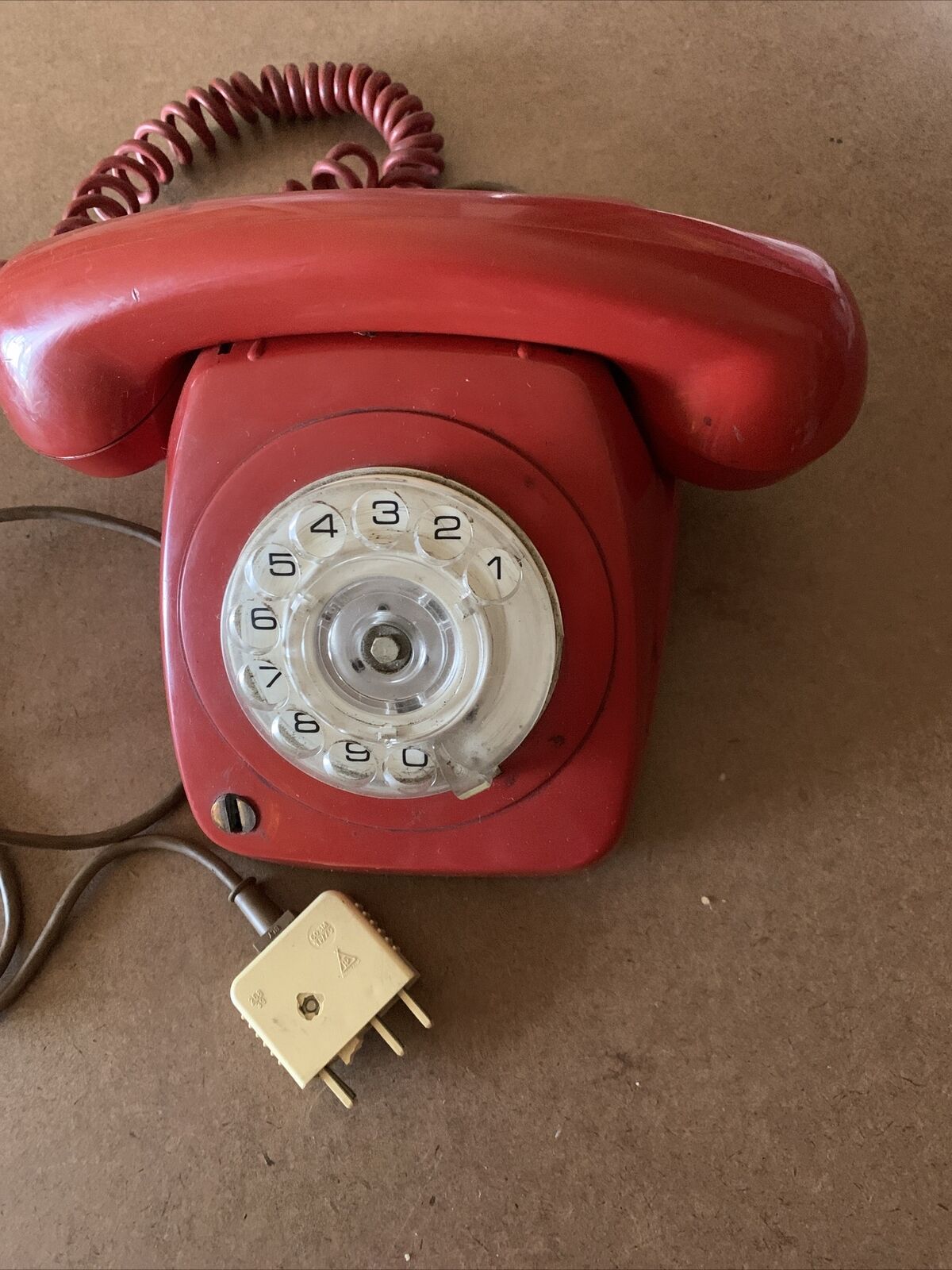 ROTARY DIAL TELEPHONE Red Lacquer Telecom AWA  5036 Lock (No Key) Untested RETRO