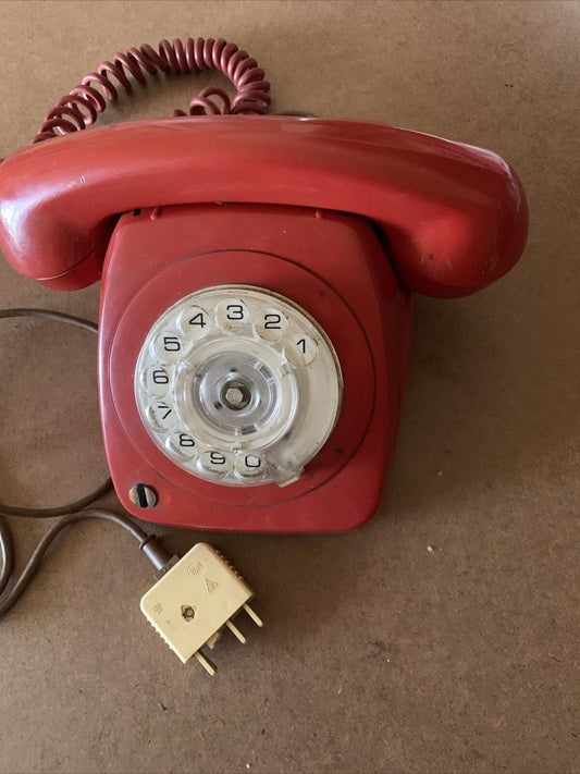 ROTARY DIAL TELEPHONE Red Lacquer Telecom AWA  5036 Lock (No Key) Untested RETRO