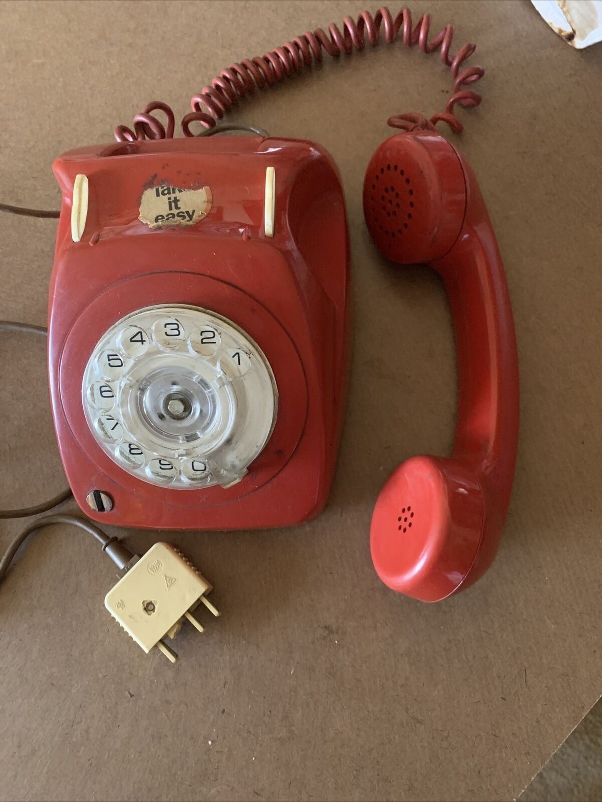ROTARY DIAL TELEPHONE Red Lacquer Telecom AWA  5036 Lock (No Key) Untested RETRO