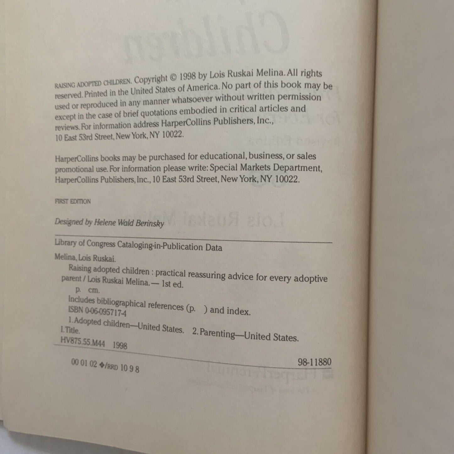 PB RAISING ADOPTED CHILDREN 1st Ed Practical Reassuring Advice 1998 Adoption
