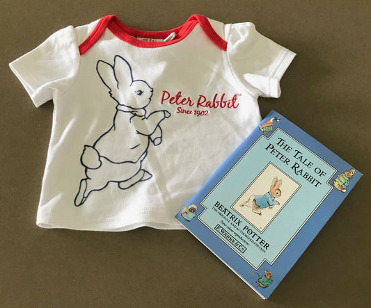 PETER RABBIT Baby T Shirt Size 00 +The Tale of Peter Rabbit Book Gift Set NEW