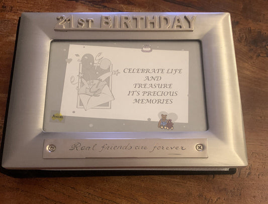 Photograph Album 21st Birthday Pewter Velour  fFront Frame & Engraved Plaque NEW