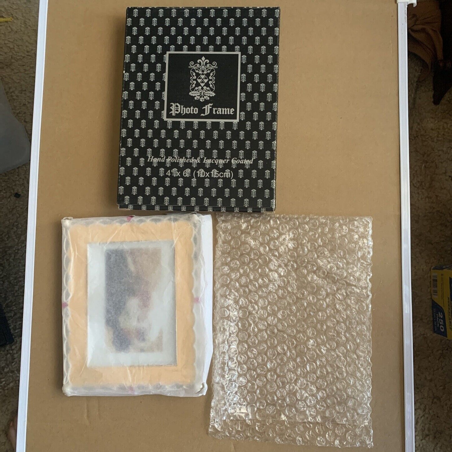 Metal Photo Frame Hand Polished & Yellow Lacquer Coated Wedding Box 10 x15cm NEW