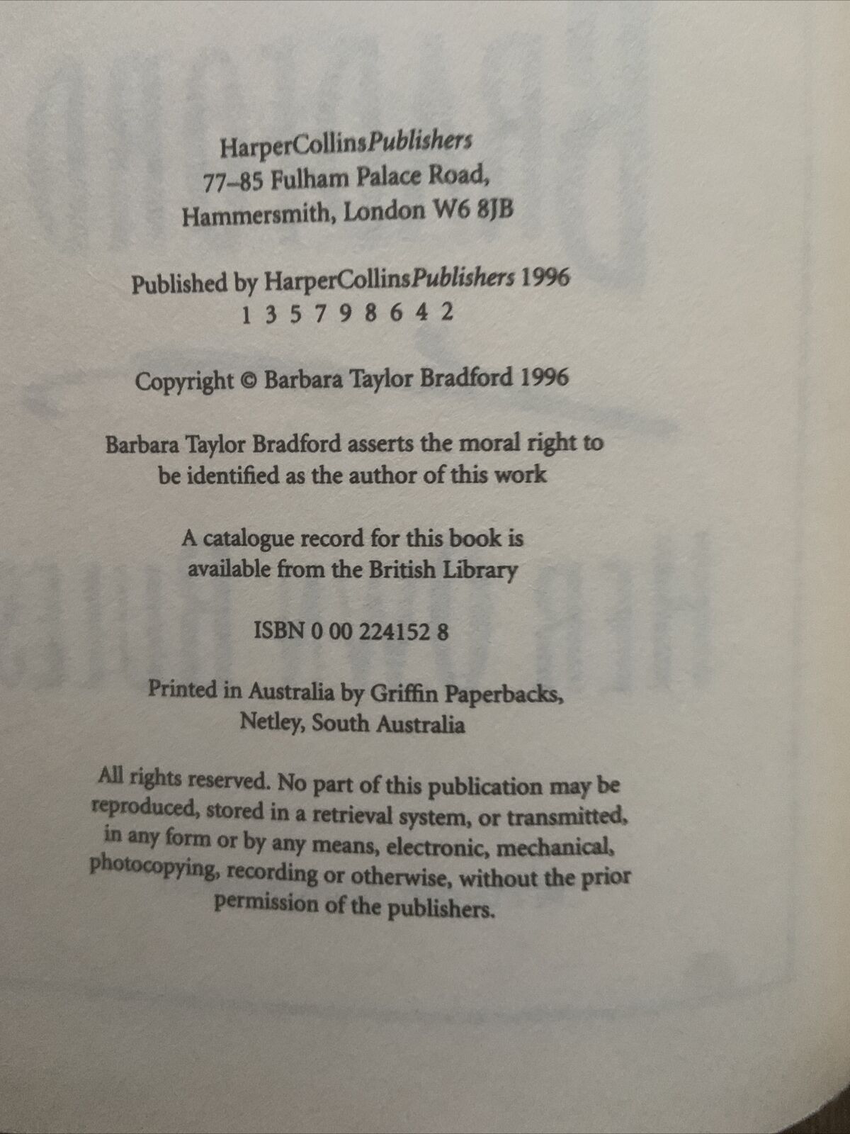 HC Book HER OWN RULES by Barbara Taylor Bradford  1996 Fiction Novel