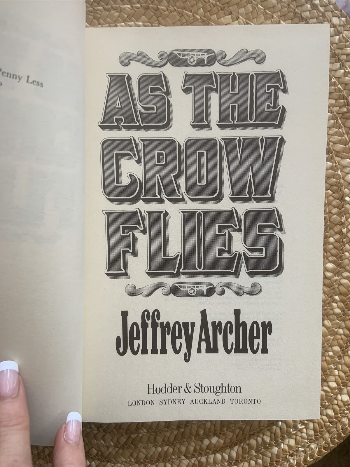 HC Book Jeffrey Archer AS THE CROW FLIES Thriller Fiction Large w DJ 1991