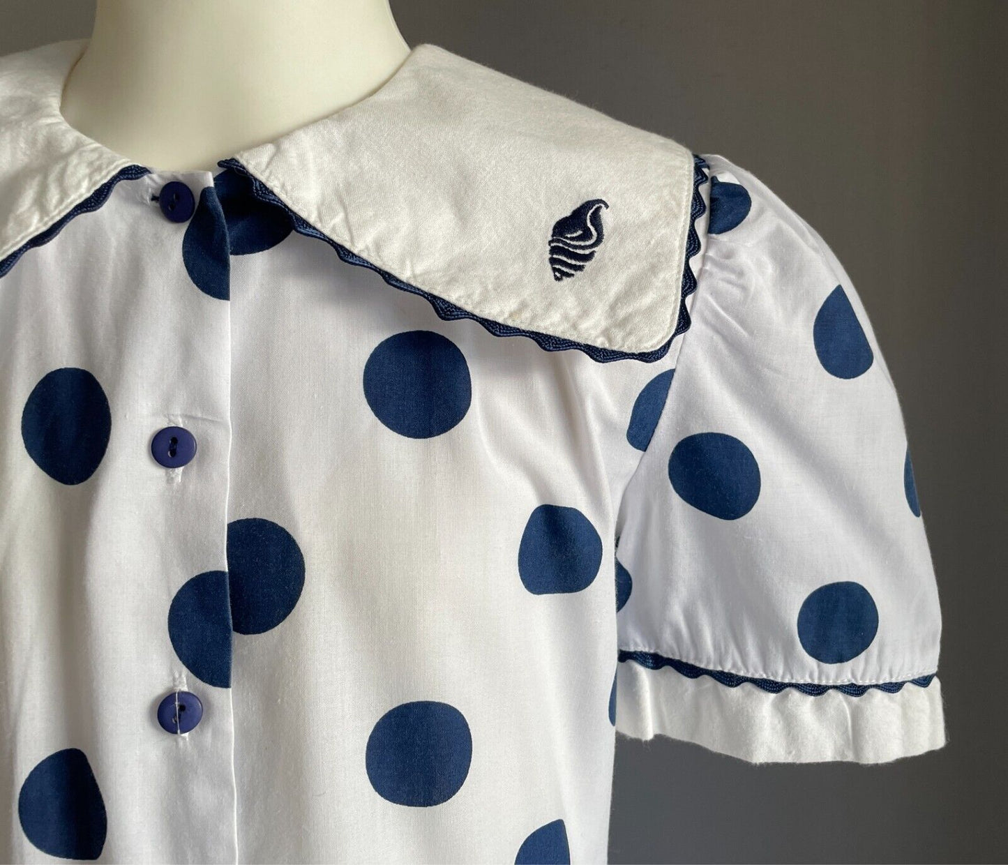 Girls JESSE Sailor Dress White & Blue Polka Dot Size 10 Collar Short Sleeves