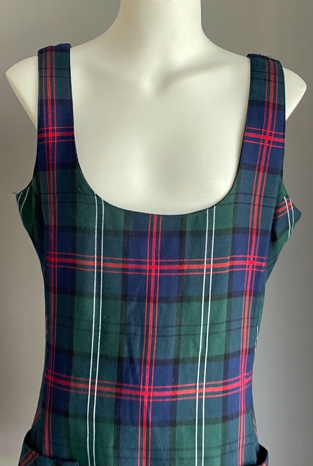 COSMIC BABE Tie Back Dress Blue Green Red White Check Tartan Sleeveless Size 8