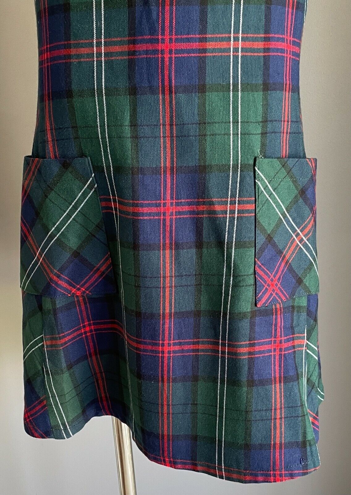 COSMIC BABE Tie Back Dress Blue Green Red White Check Tartan Sleeveless Size 8