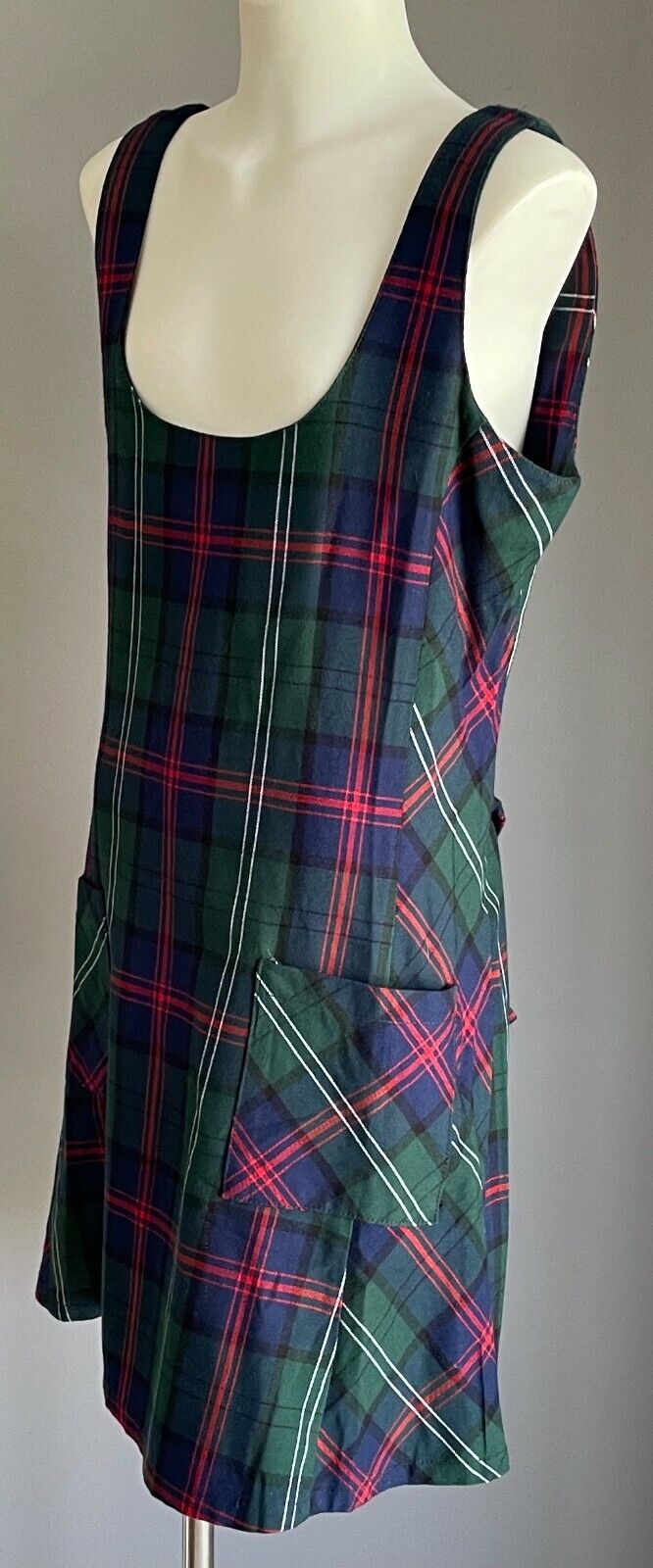 COSMIC BABE Tie Back Dress Blue Green Red White Check Tartan Sleeveless Size 8