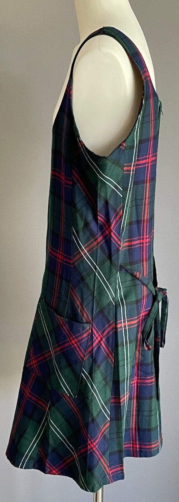 COSMIC BABE Tie Back Dress Blue Green Red White Check Tartan Sleeveless Size 8