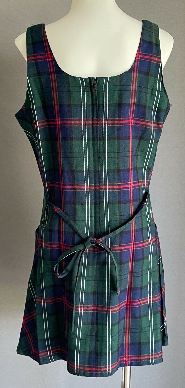 COSMIC BABE Tie Back Dress Blue Green Red White Check Tartan Sleeveless Size 8