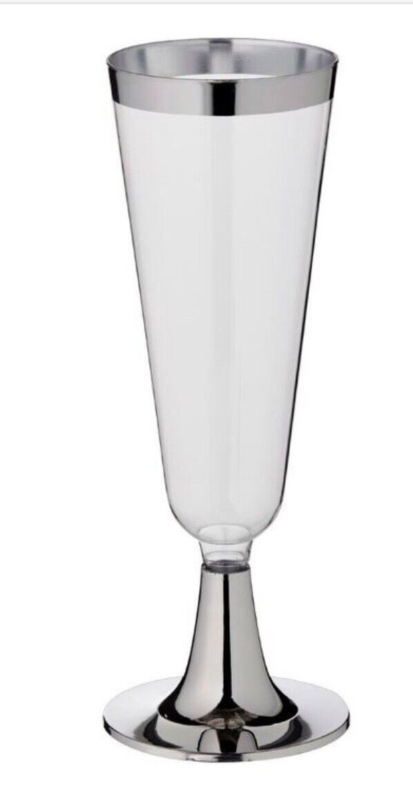 Champagne Flutes Let’s Party 10x Plastic Silver Rim Toasting Cocktail Glass NEW