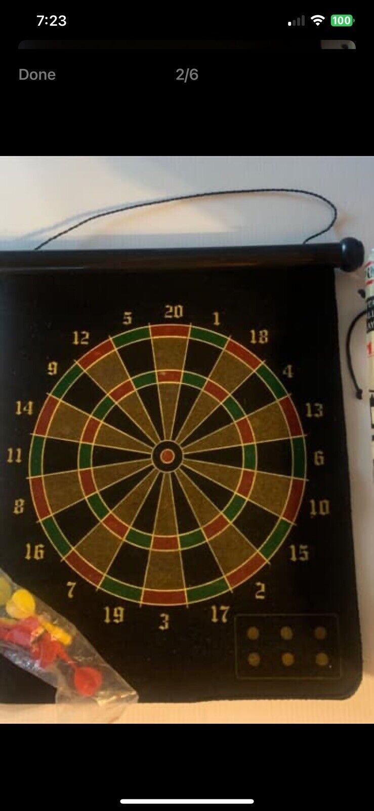 Magnetic Dart Board SURE SHOT Rollable 6 darts double sided Wall hanging W cover