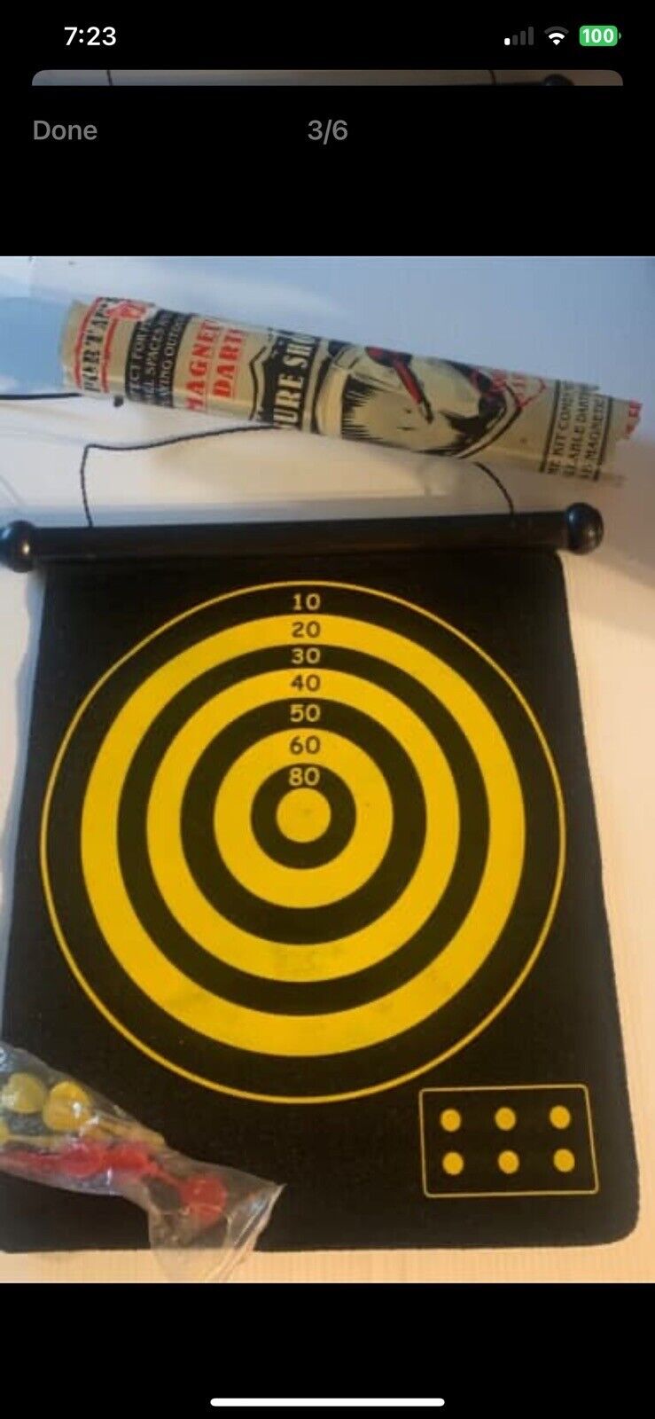 Magnetic Dart Board SURE SHOT Rollable 6 darts double sided Wall hanging W cover