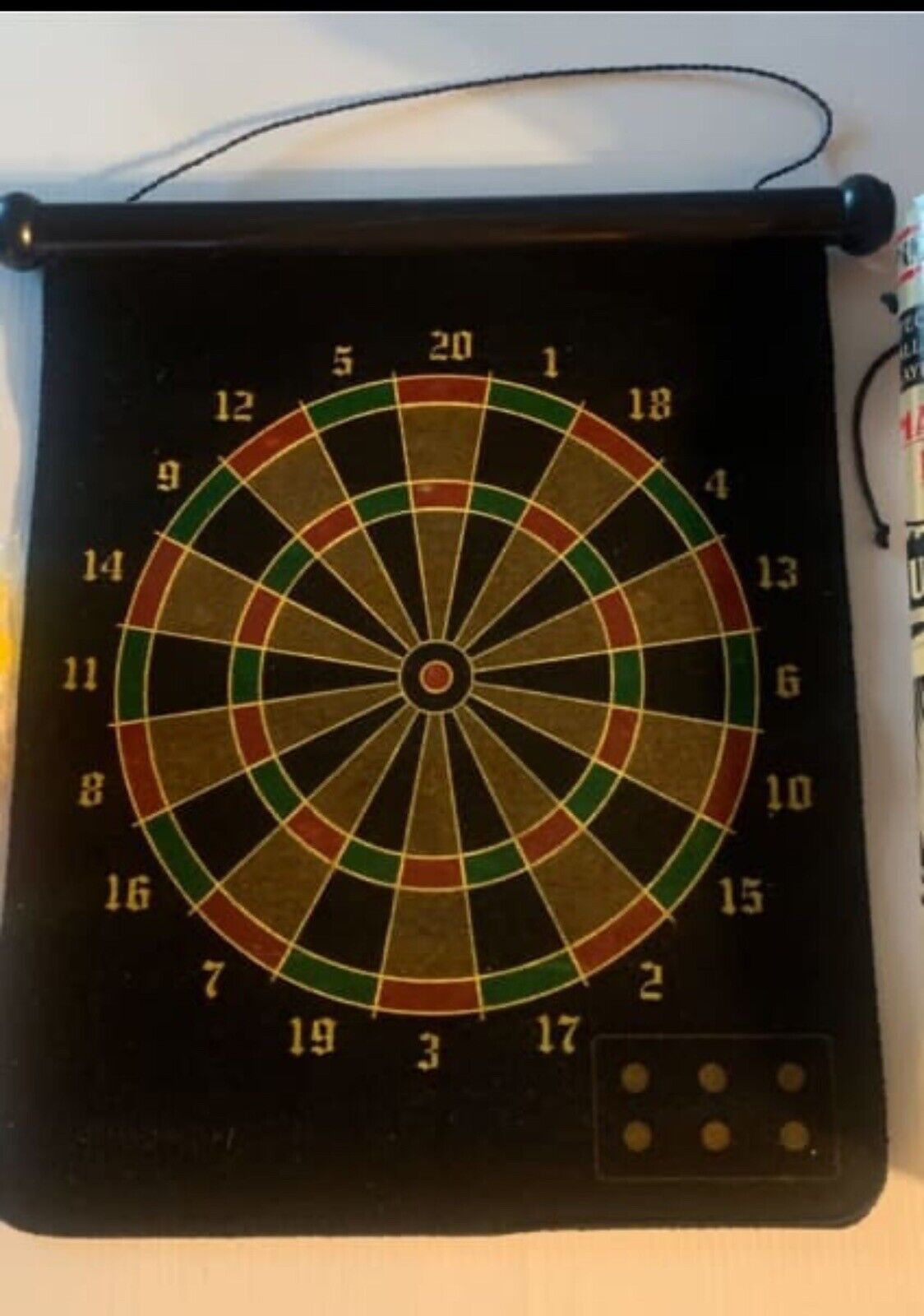 Magnetic Dart Board SURE SHOT Rollable 6 darts double sided Wall hanging W cover