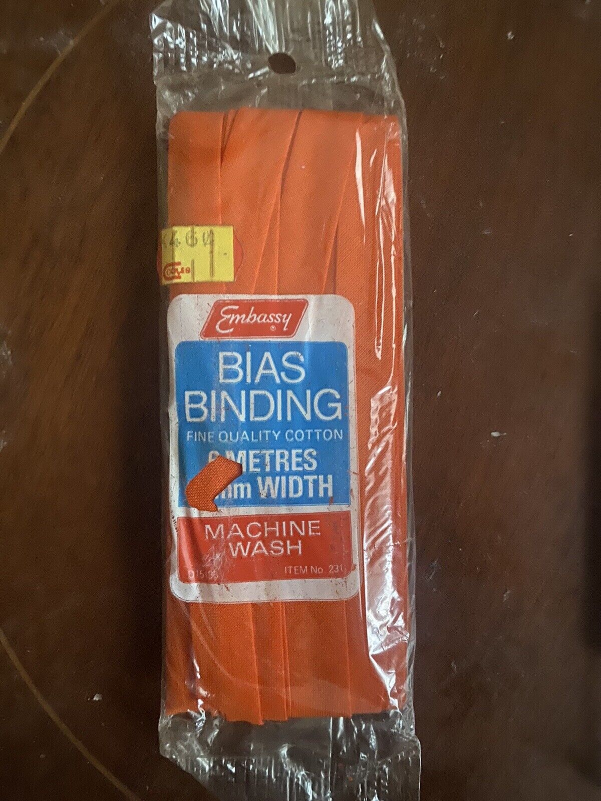Vintage EMBASSY Bias Binding Cotton 12.8mm 6 metres Orange NOS Sealed