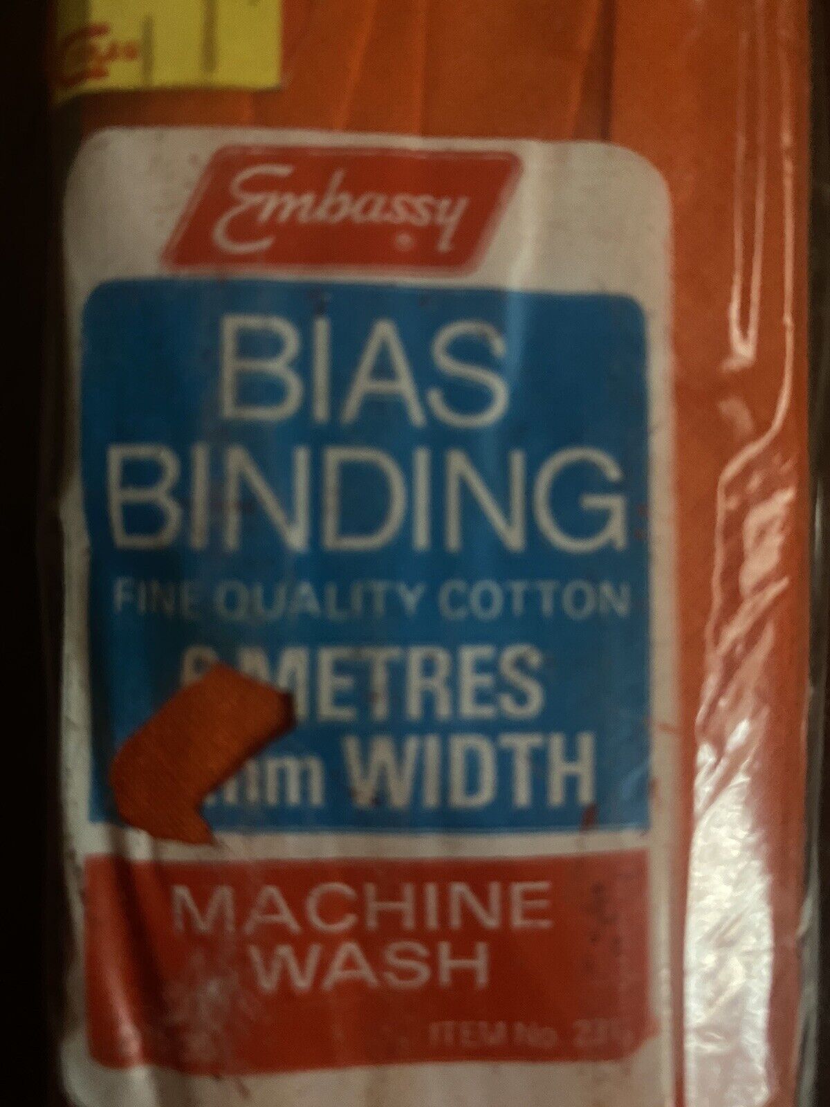 Vintage EMBASSY Bias Binding Cotton 12.8mm 6 metres Orange NOS Sealed