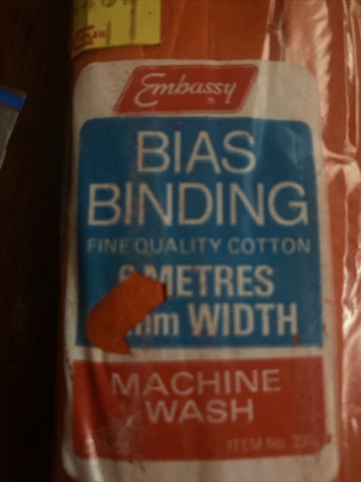 Vintage EMBASSY Bias Binding Cotton 12.8mm 6 metres Orange NOS Sealed