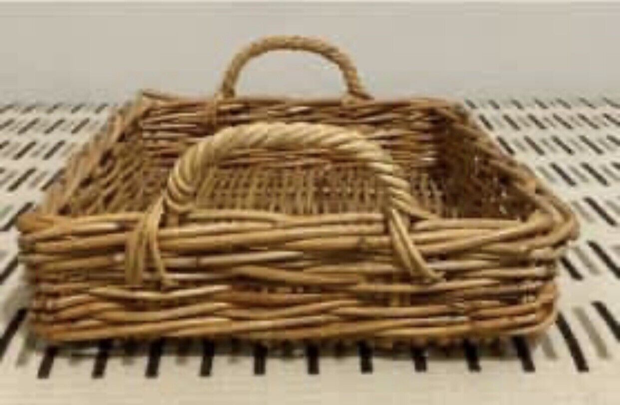 Wicker Basket Rustic 40cm Rectangular Serving Tray Handles Storage Decor A172