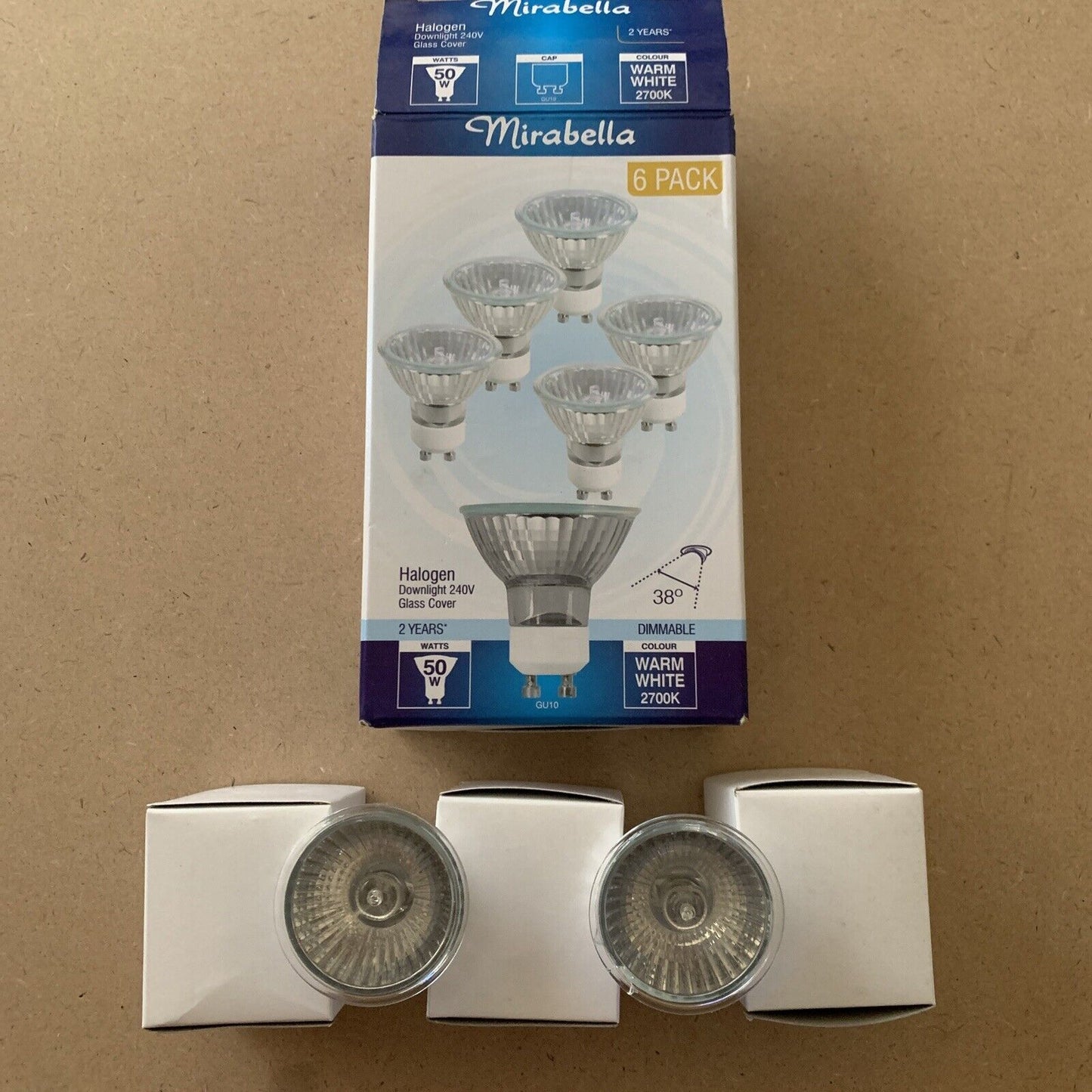 Mirabella 3 x 50W 240V Dimmable Halogen Downlight Globes Bulbs Lamps Warm White