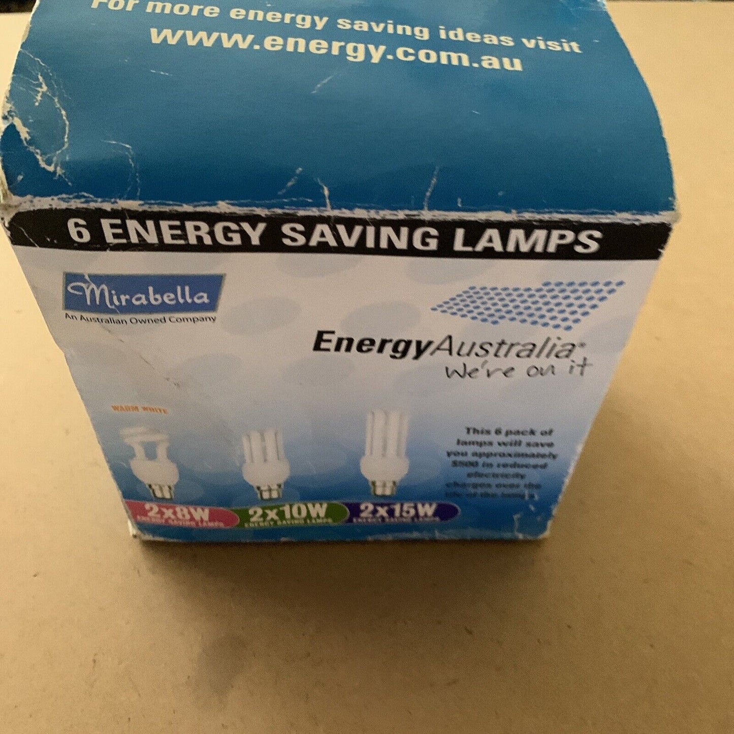 Mirabella 5 Energy Saving Lamps 1x8W 3x10W 1x15W B22 2700K Warm White 240V Bulb