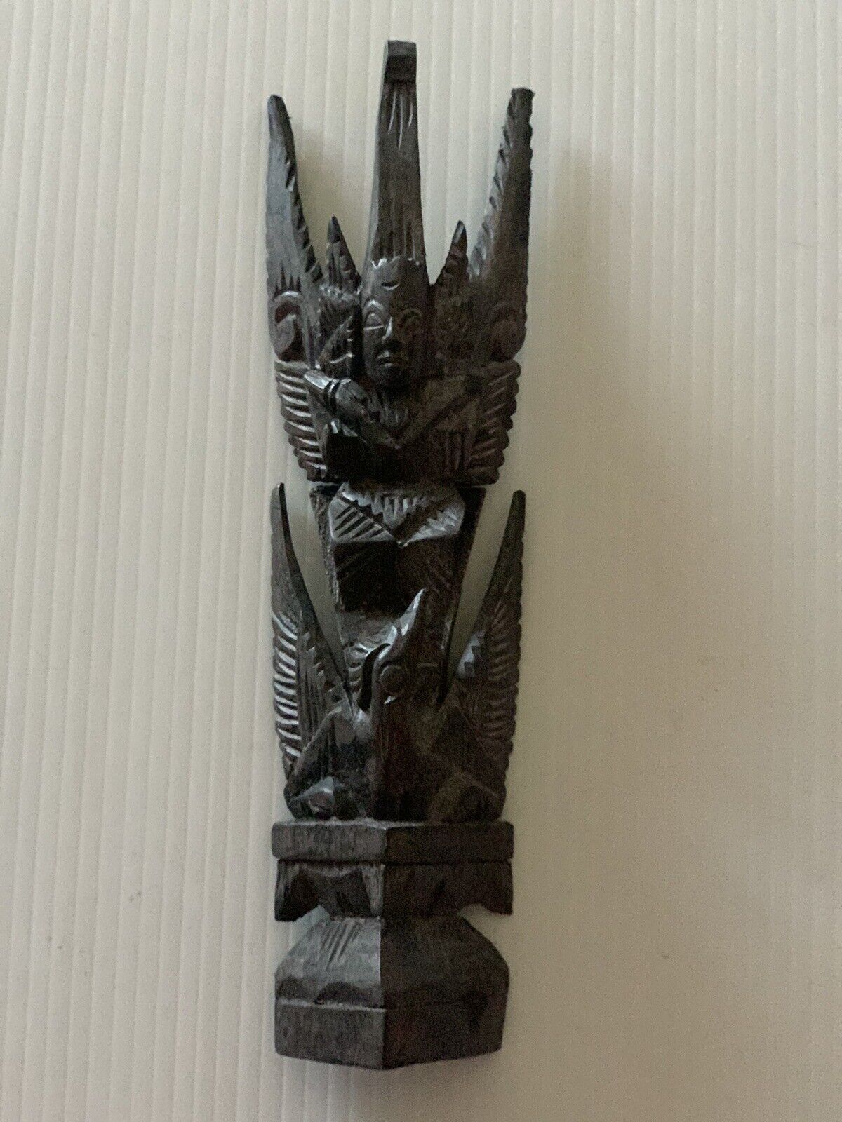 Indonesian VISHNU Statue Riding Garuda Bird Hand Carved Wooden Sculpture
