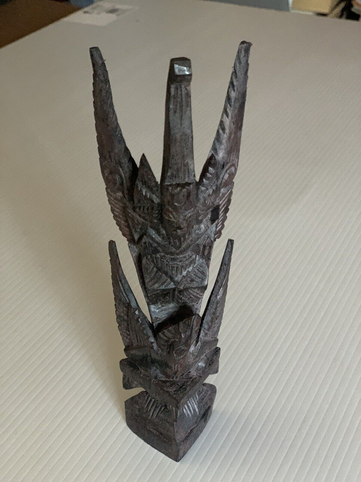 Indonesian VISHNU Statue Riding Garuda Bird Hand Carved Wooden Sculpture