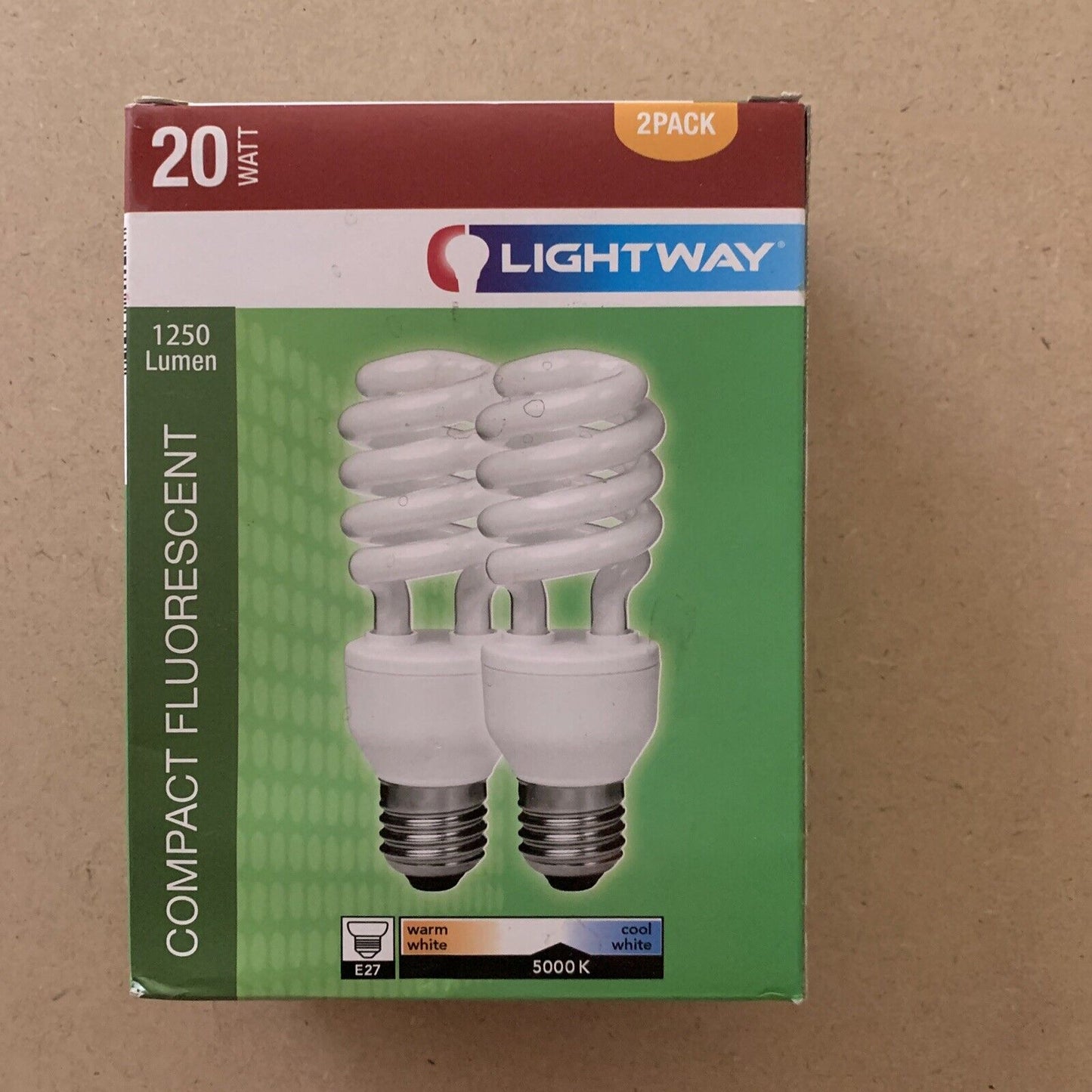 LIGHTWAY 20W E27 2 Pack Compact Fluorescent Globe Bulb 1250 5000K Screw In