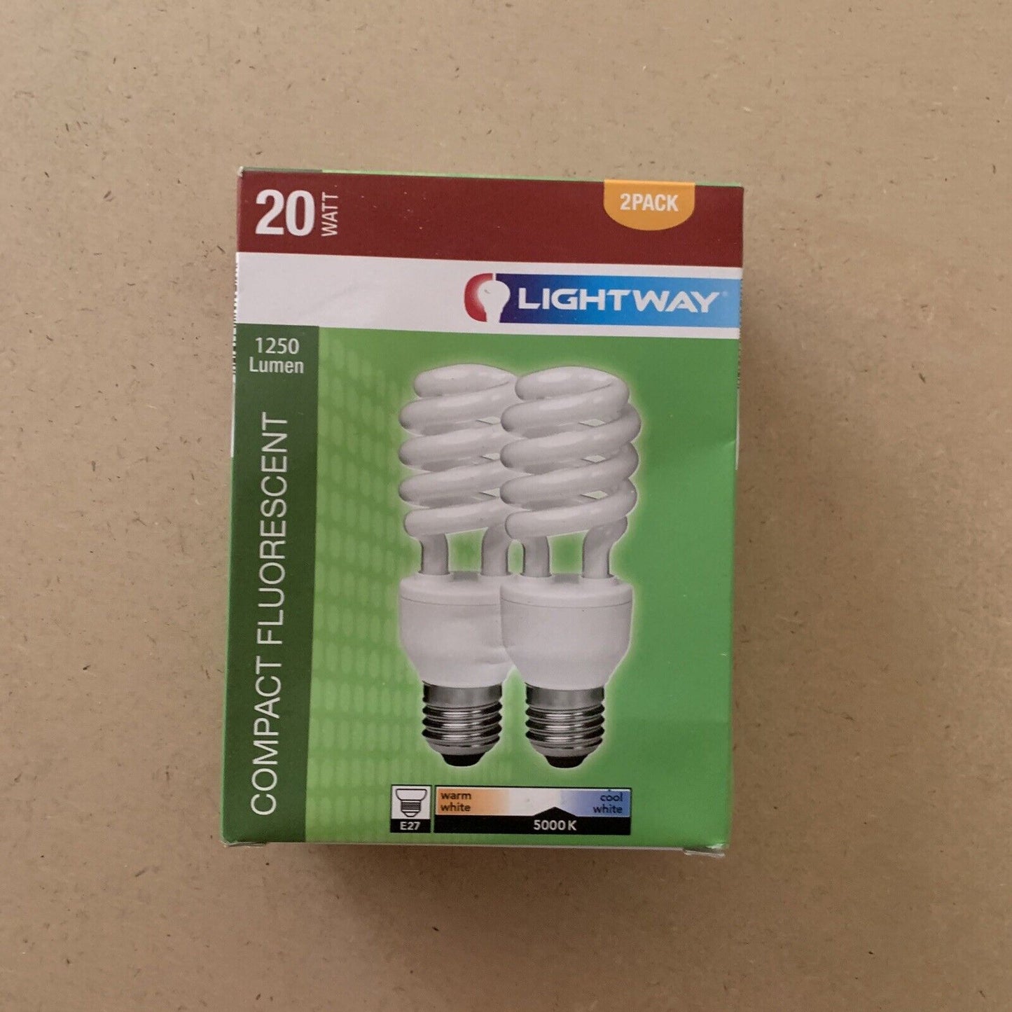 LIGHTWAY 20W E27 2 Pack Compact Fluorescent Globe Bulb 1250 5000K Screw In