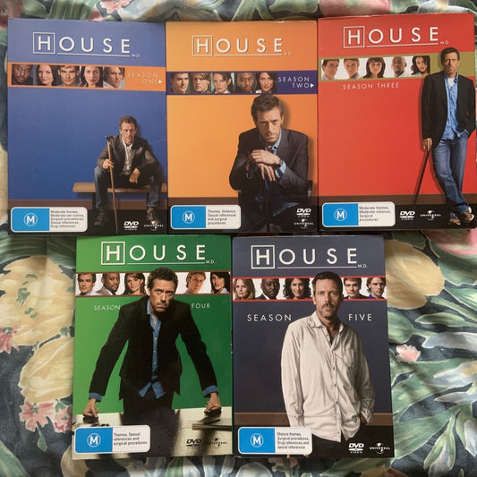 DVD LOT HOUSE MD Seasons 1-5 Bundle R 4 Hugh Laurie Medical TV Series Slip Case