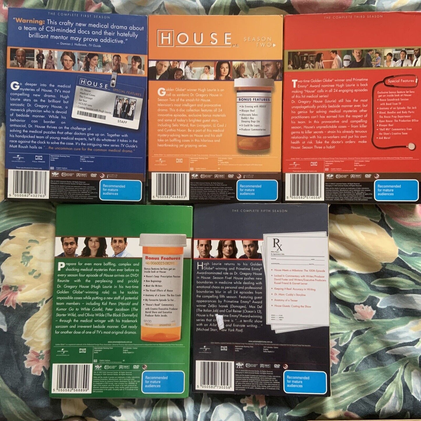 DVD LOT HOUSE MD Seasons 1-5 Bundle R 4 Hugh Laurie Medical TV Series Slip Case