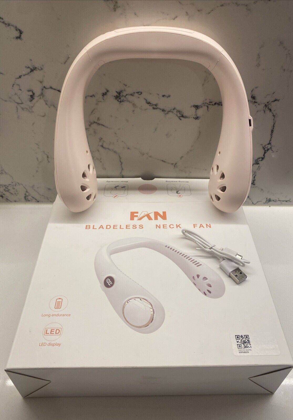 PINK Colour Neck Fan Bladeless Air Cooler Quiet Rechargeable USB Portable