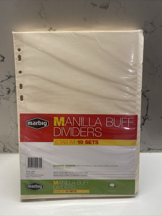 10 Sets Pack MARBIG Divider Manilla Buff  Dividers 6-Tab Storage A4 NEW Sealed