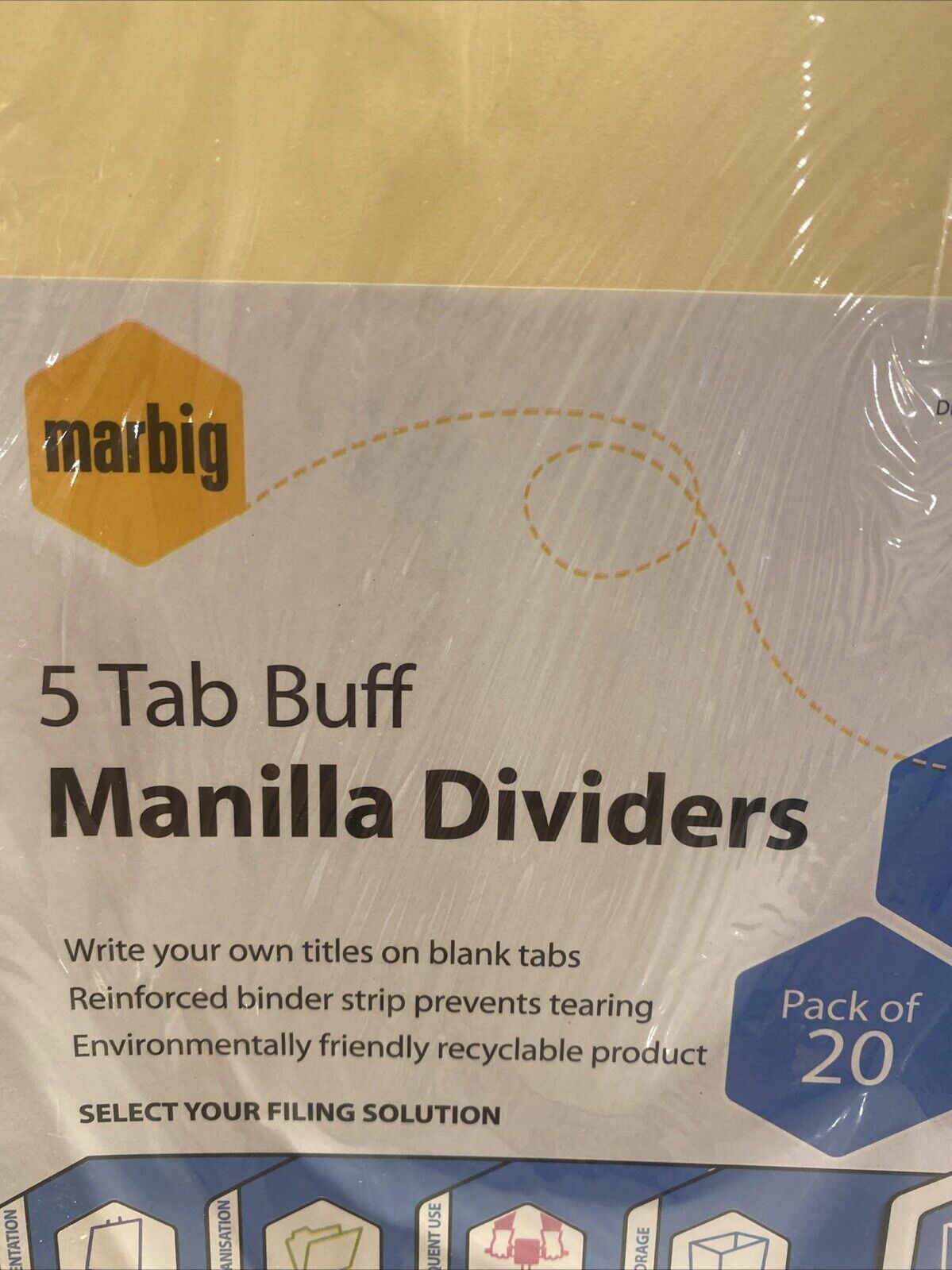 20 Set Pack MARBIG 5 Tab Buff Divider Manilla Storage A4 Pack 37720 NEW Sealed