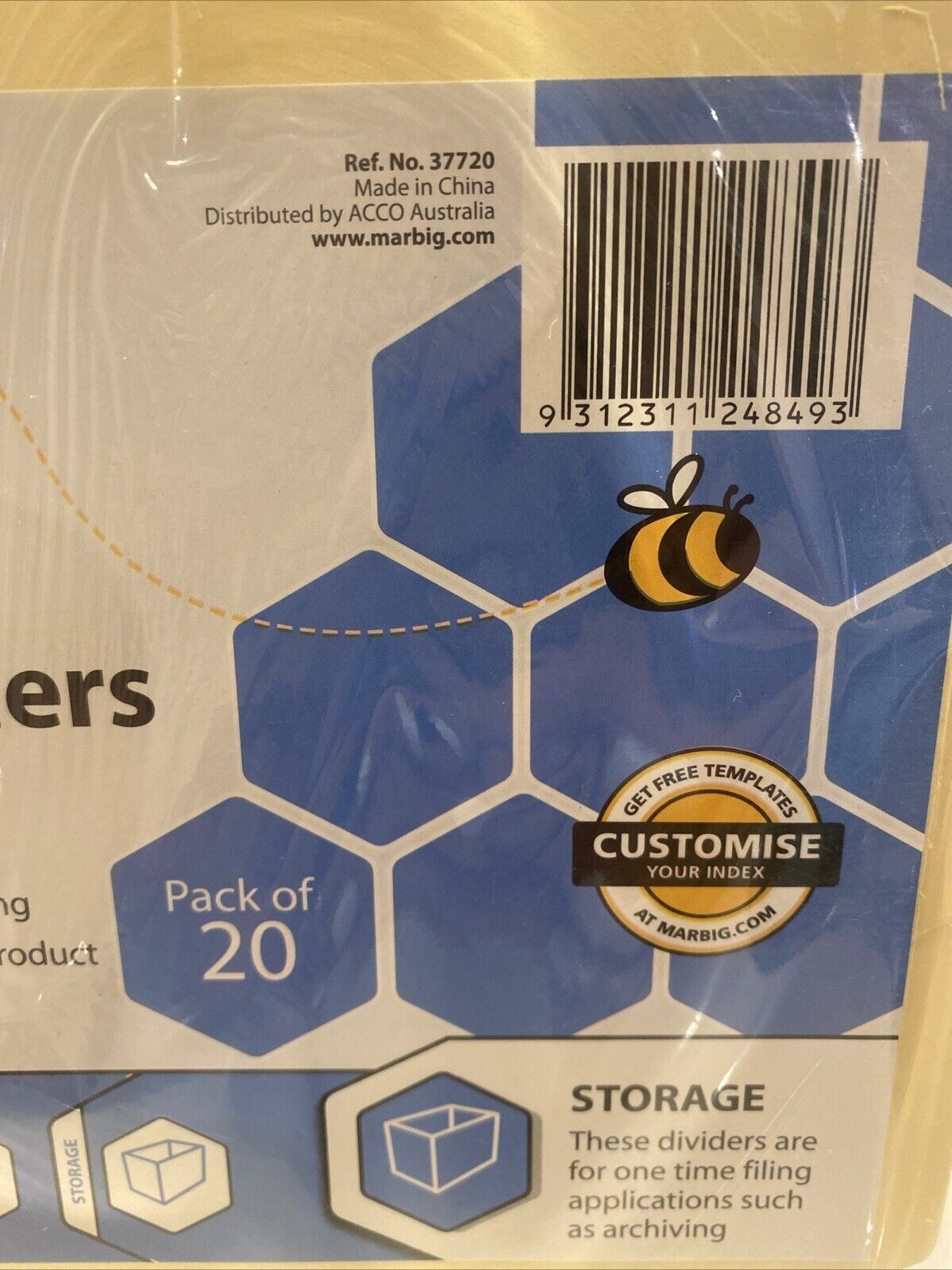 20 Set Pack MARBIG 5 Tab Buff Divider Manilla Storage A4 Pack 37720 NEW Sealed