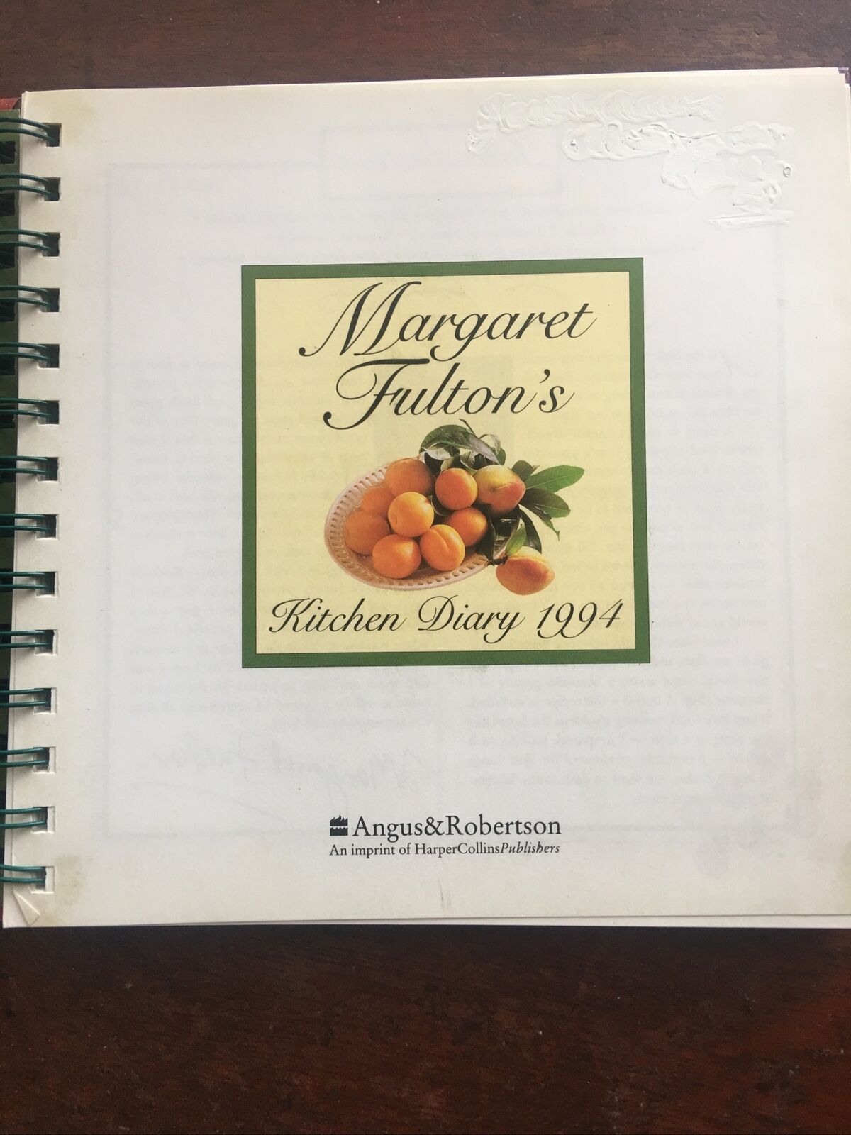 HC Book Margaret Fulton’s Kitchen DIARY 1994  1995 Calendar Spiral Ring Year