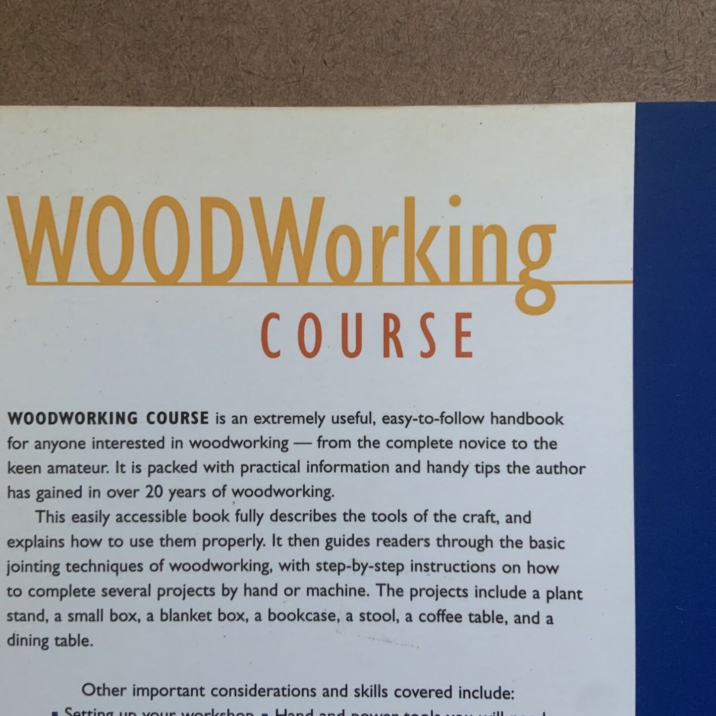 PB Book WOOD WORKING COURSE by Crosland Richard 1997 Australia Guide