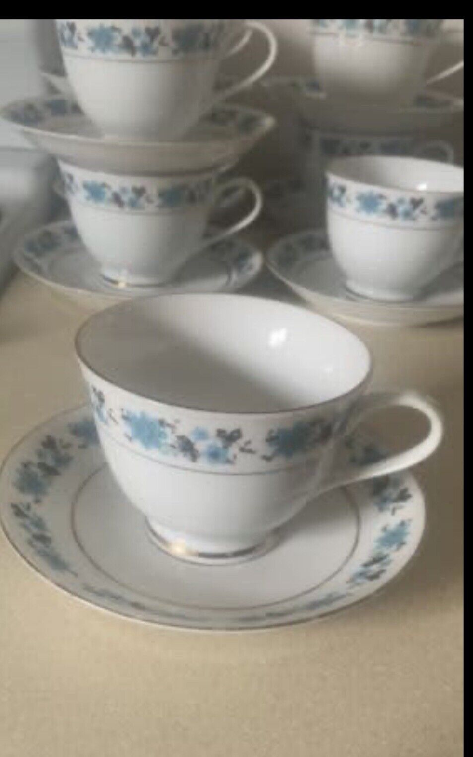 12 Sets x Nanjing Pagoda Tea Cup Saucer Made in China Blue Floral Gold  Coffee